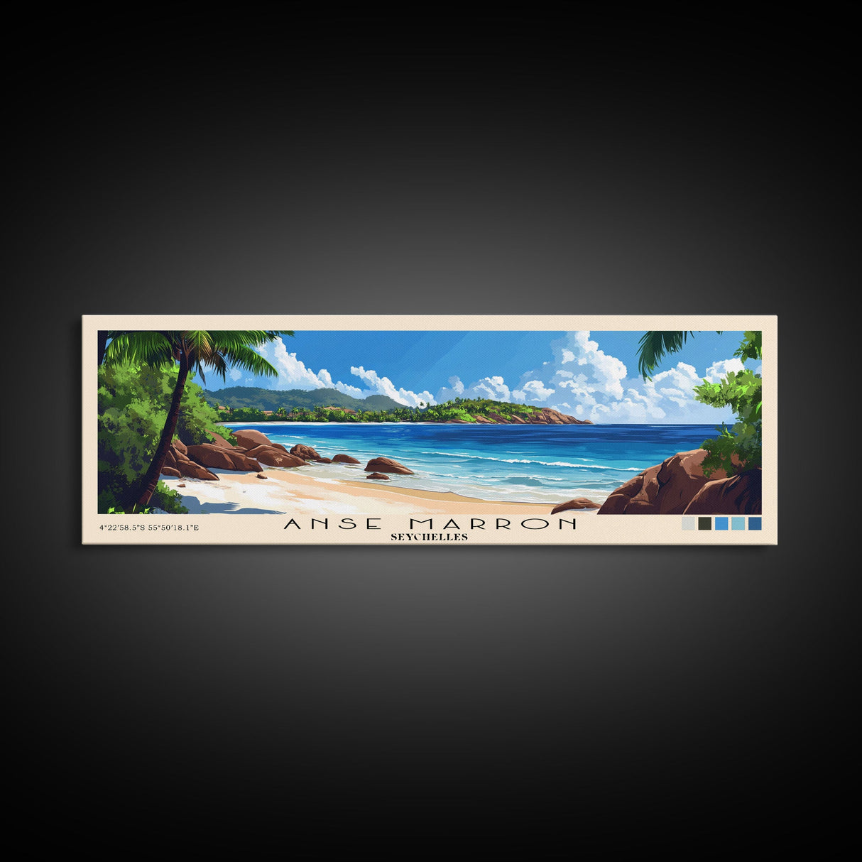 Anse Marron, Seychelles Panoramic Print, Vacation Gift, Seychelles Wall Art, Beach Painting, Beach Decor, Large Wall Art, Wood Frame Art