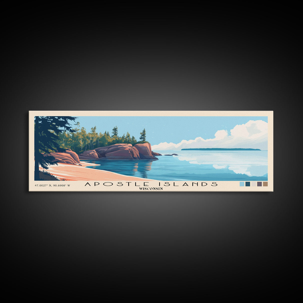 Apostle Islands, Wisconsin Panoramic Beach Print, Vacation Gift, Wisconsin Wall Art, Beach Painting, Beach Decor, Beach Painting