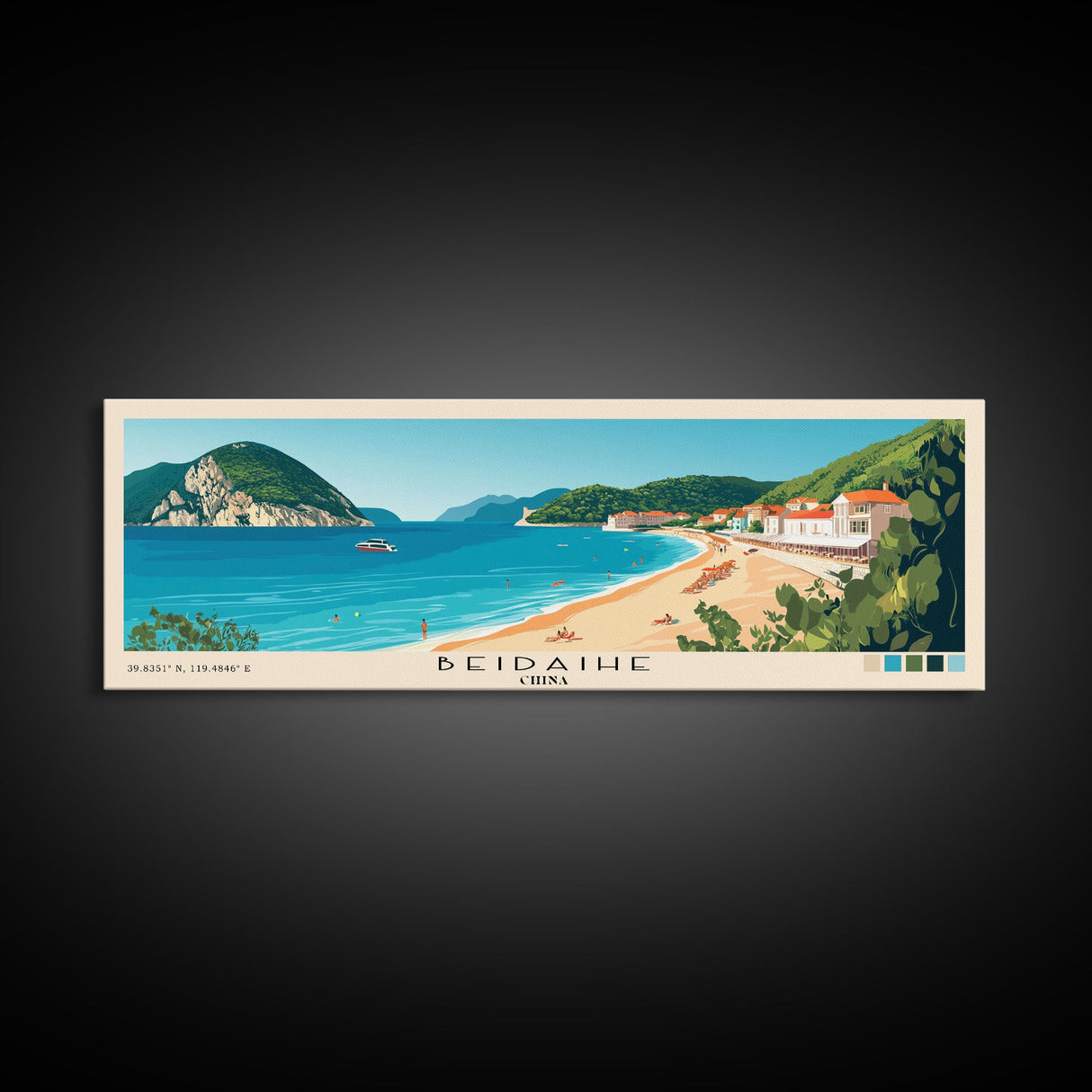 Beidaihe, China Panoramic Beach Print, Vacation Gift, China Wall Art, Beach Painting, Beach Decor, Beach Painting