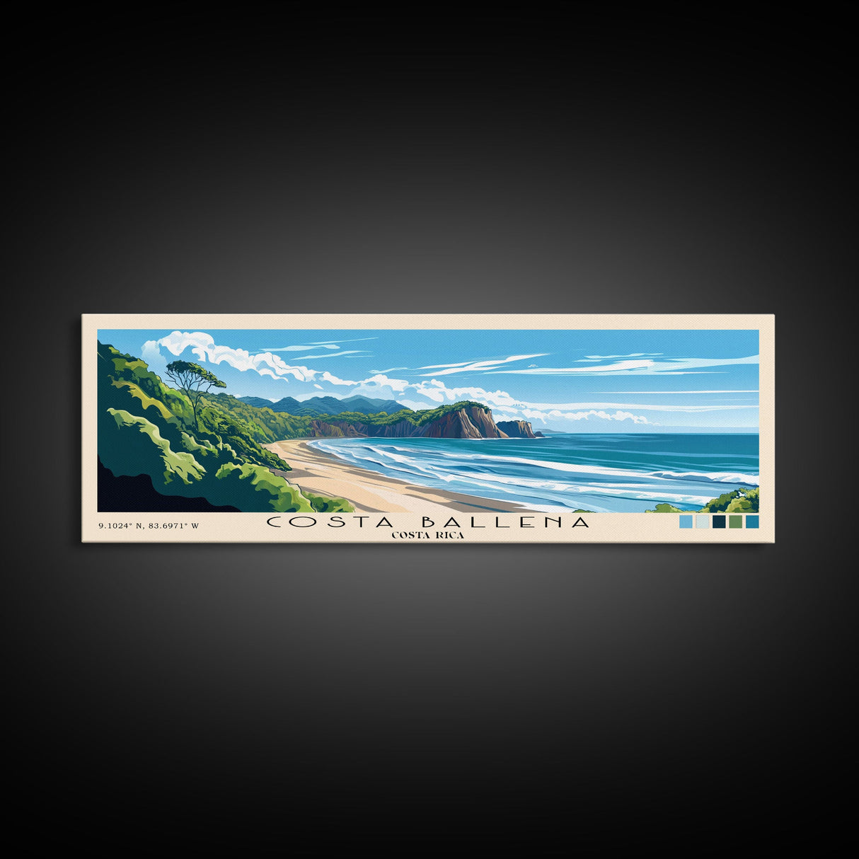 Costa Ballena, Costa Rica Panoramic Beach Print, Vacation Gift, Costa Rica Wall Art, Framed Canvas Print, Framed Beach Painting