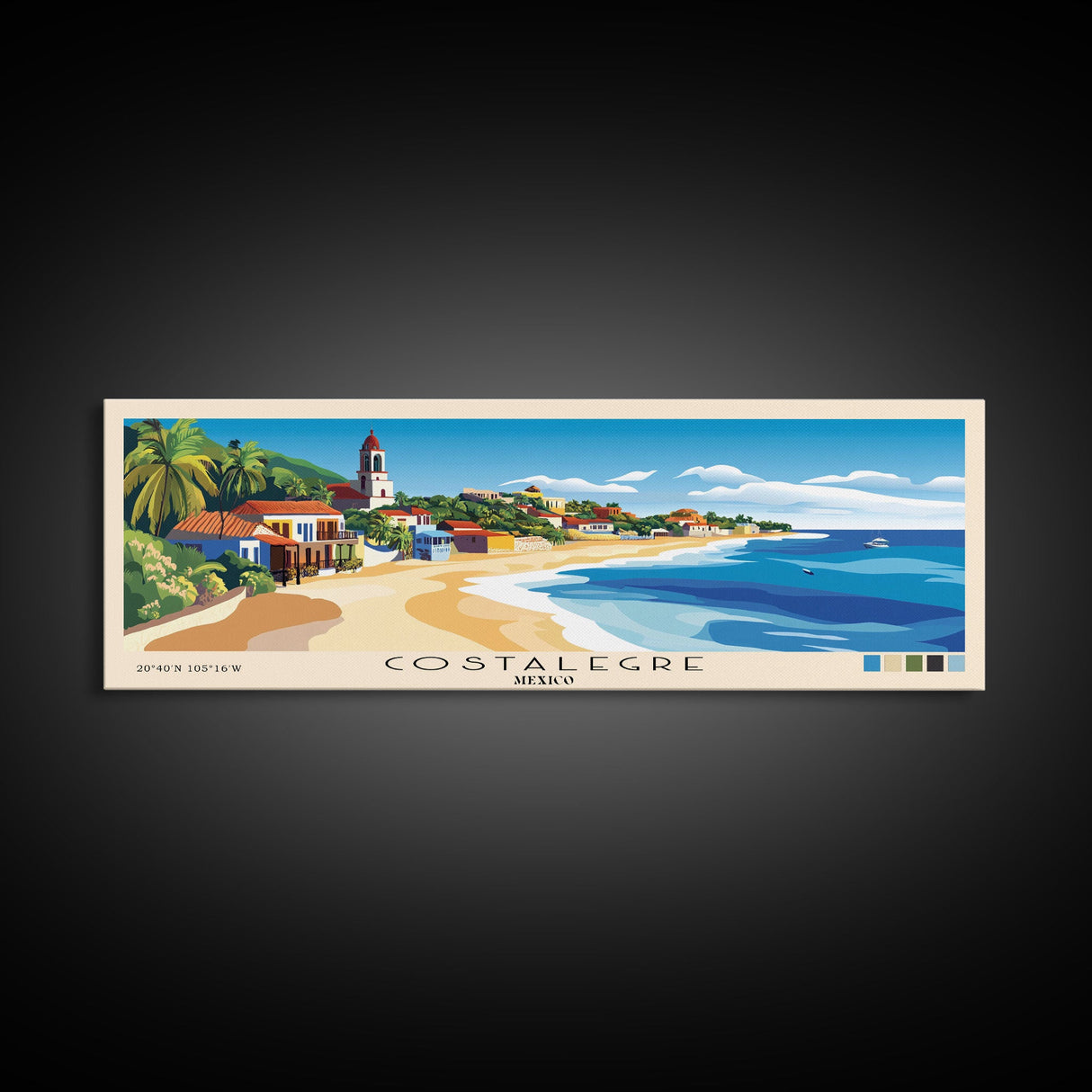 Costalegre, Mexico Panoramic Print, Vacation Gift, Mexico Wall Art, Beach Painting, Beach Decor, Beach Or Lakehouse Art