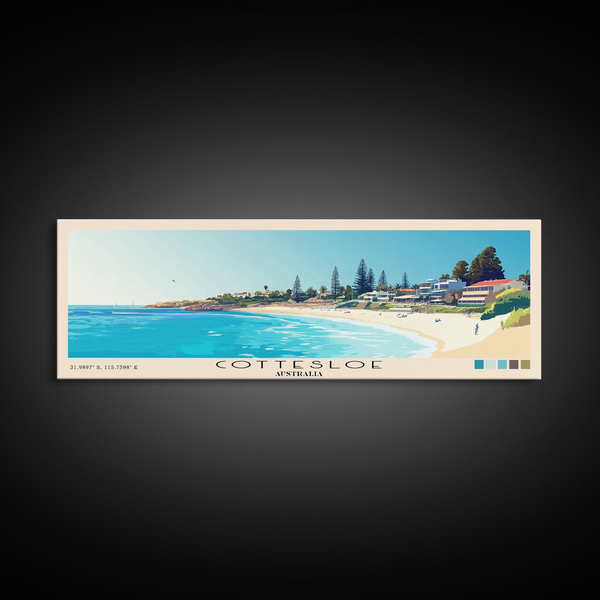 Cottesloe, Australia Panoramic Print, Vacation Gift, Australia Wall Art, Beach Painting, Beach Decor, Large Wall Art, Wood Frame Art