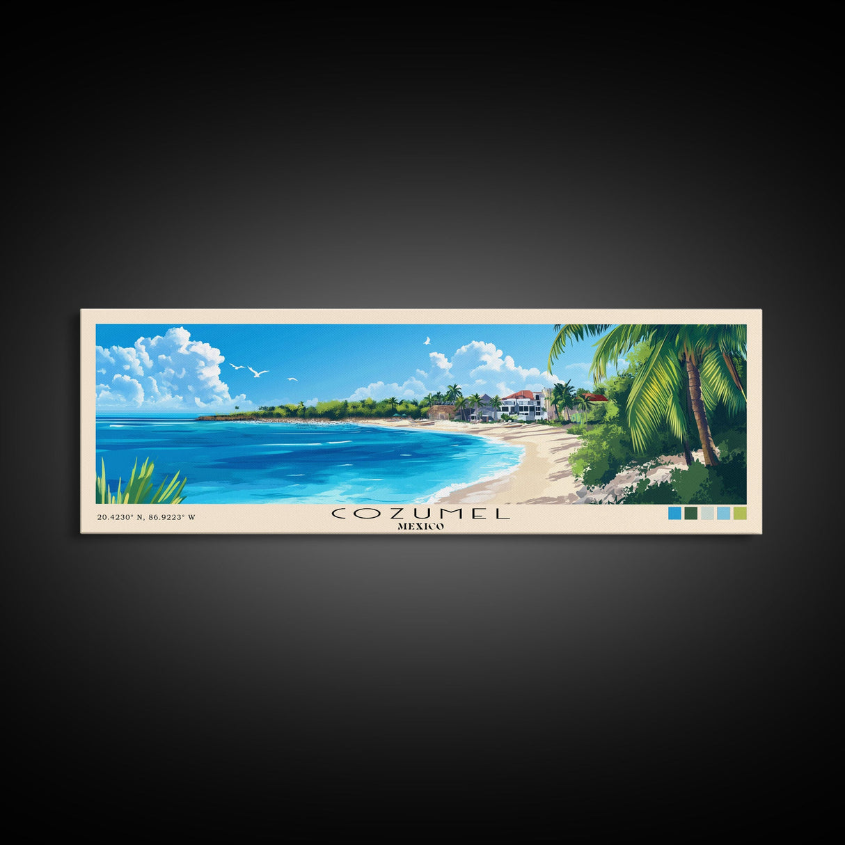 Cozumel, Mexico Panoramic Print, Vacation Gift, Mexico Wall Art, Beach Painting, Beach Decor, Beach Or Lakehouse Art