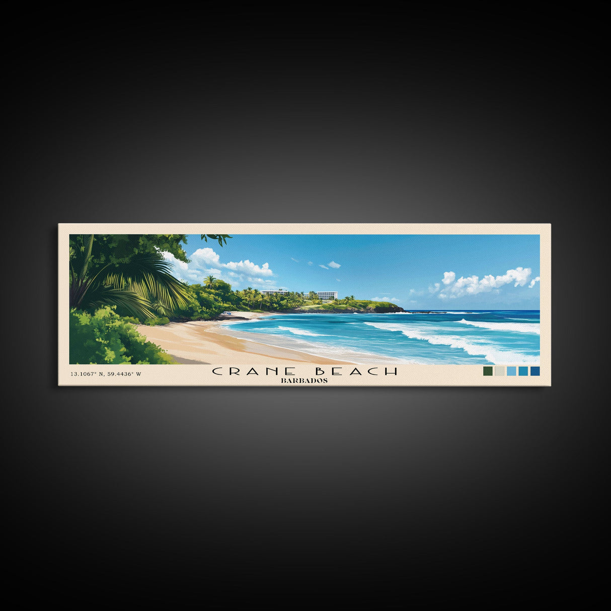 Crane Beach, Barbados Panoramic Beach Print, Vacation Gift, Barbados Wall Art, Beach Painting, Beach Decor, Beach Painting