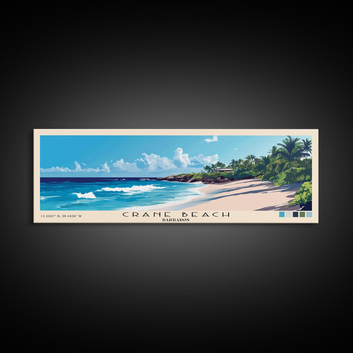 Crane Beach, Barbados Panoramic Print, Vacation Gift, Barbados Wall Art, Beach Painting, Beach Decor, Large Wall Art, Wood Frame Art