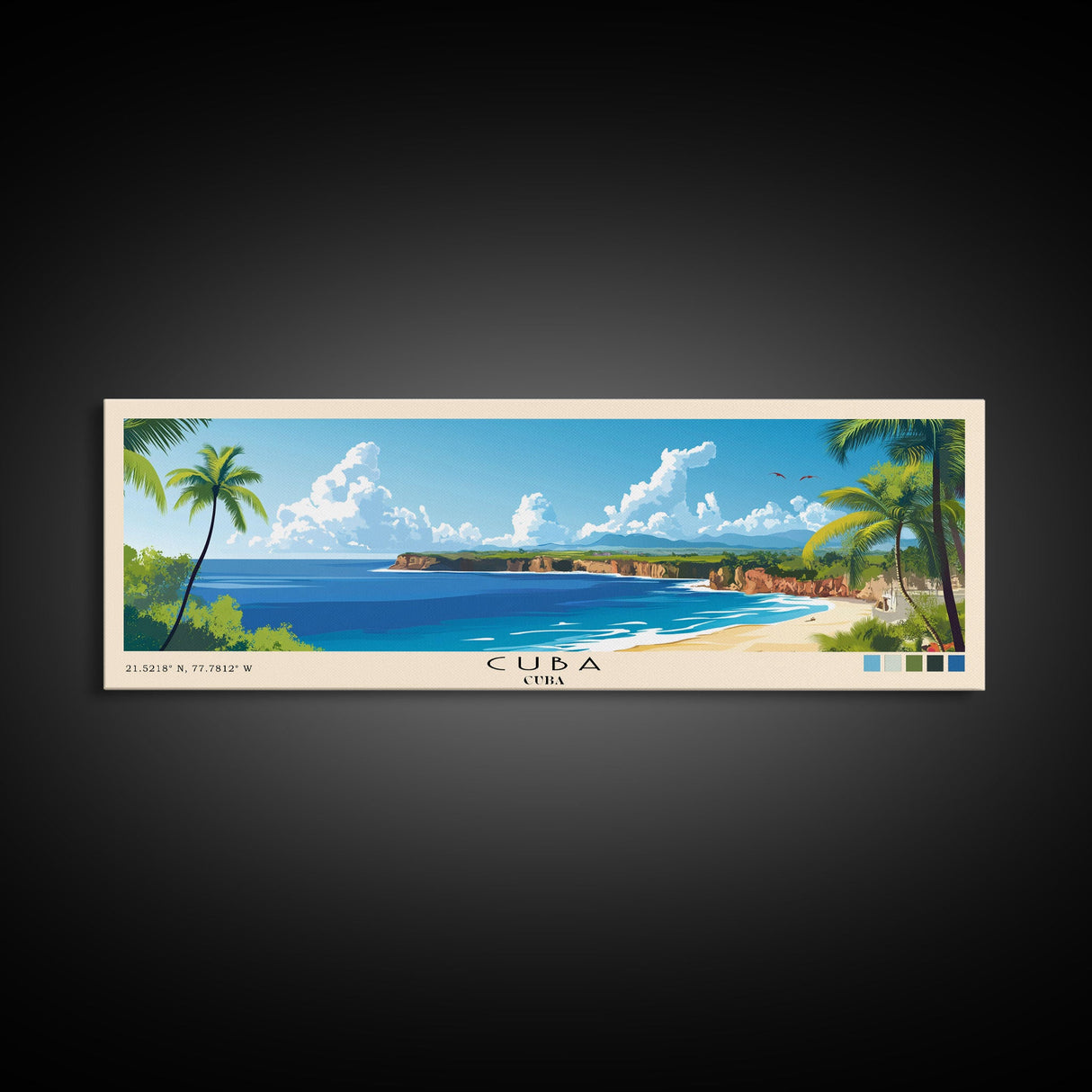 Cuba, Cuba Panoramic Beach Print, Vacation Gift, Cuba Wall Art, Beach Painting, Beach Decor, Beach Painting