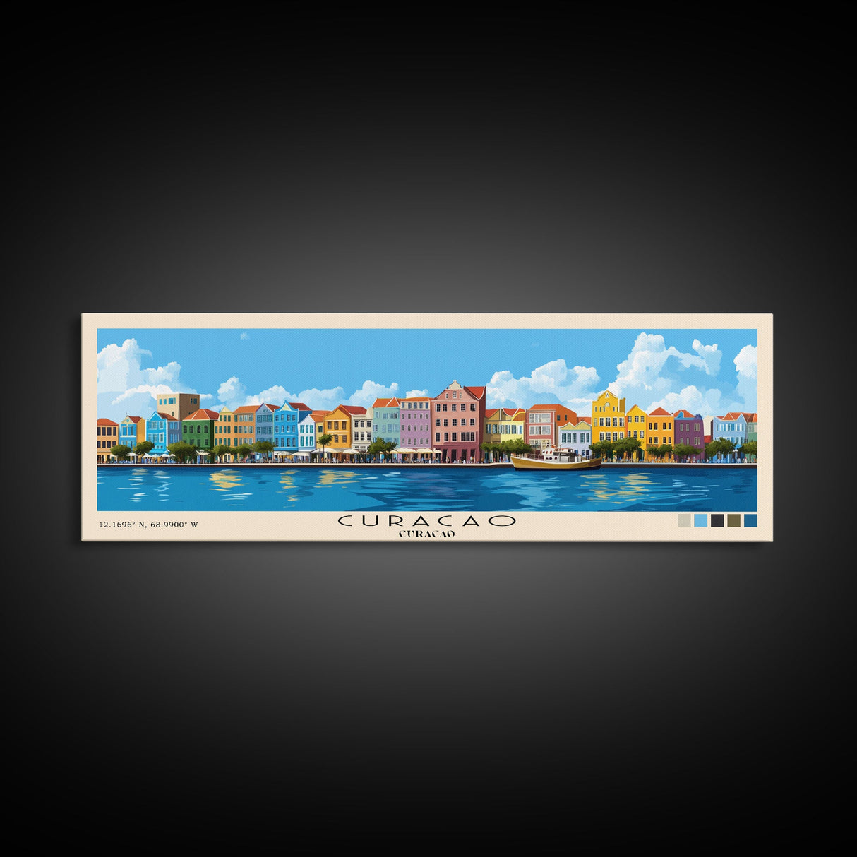 Curacao, Curacao Panoramic Print, Vacation Gift, Curacao Wall Art, Beach Painting, Beach Decor, Beach Or Lakehouse Art