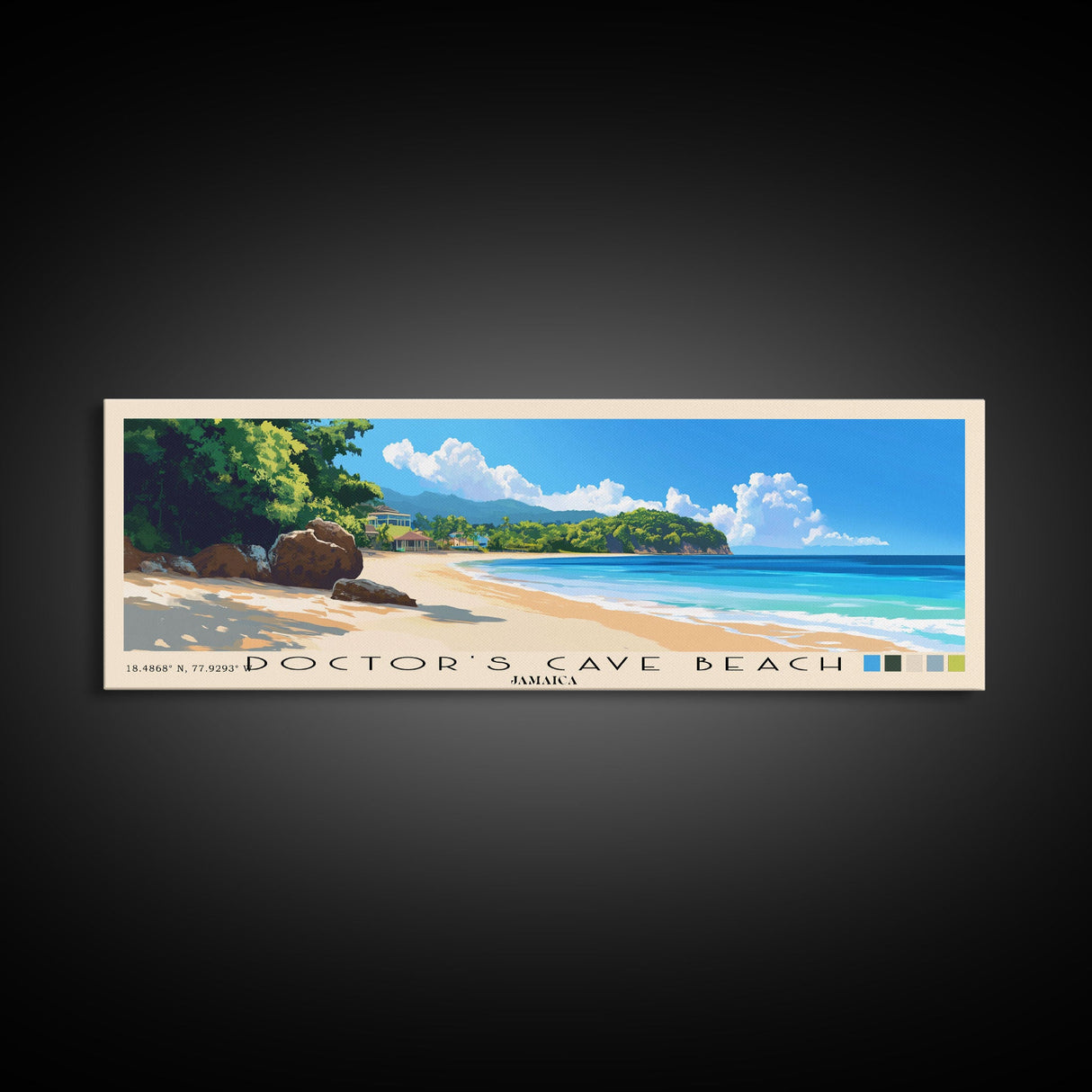 Doctor’s Cave Beach, Jamaica Panoramic Print, Vacation Gift, Jamaica Wall Art, Beach Painting, Beach Decor, Large Wall Art, Wood Frame Art