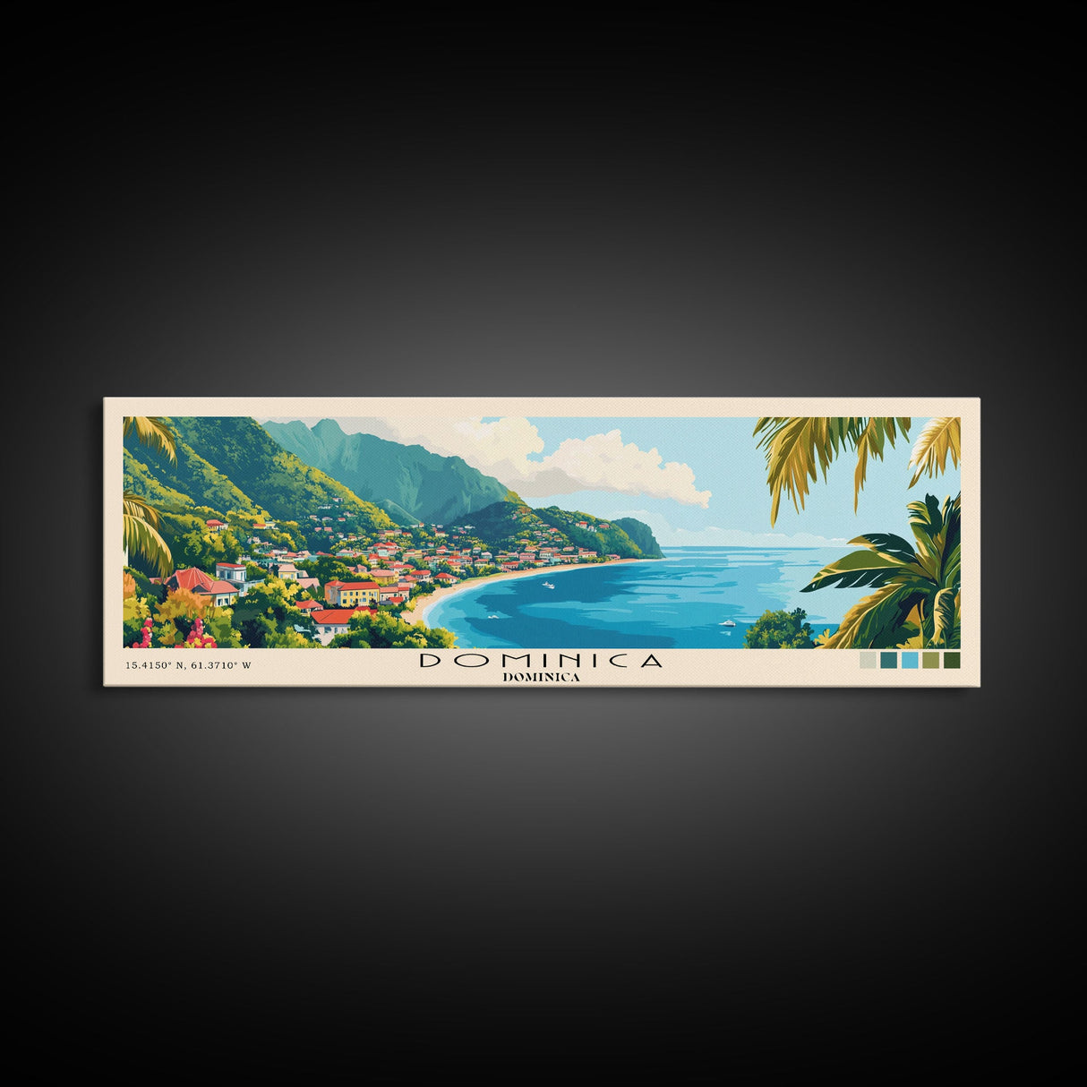 Dominica, Dominica Panoramic Beach Print, Vacation Gift, Dominica Wall Art, Framed Canvas Print, Framed Beach Painting