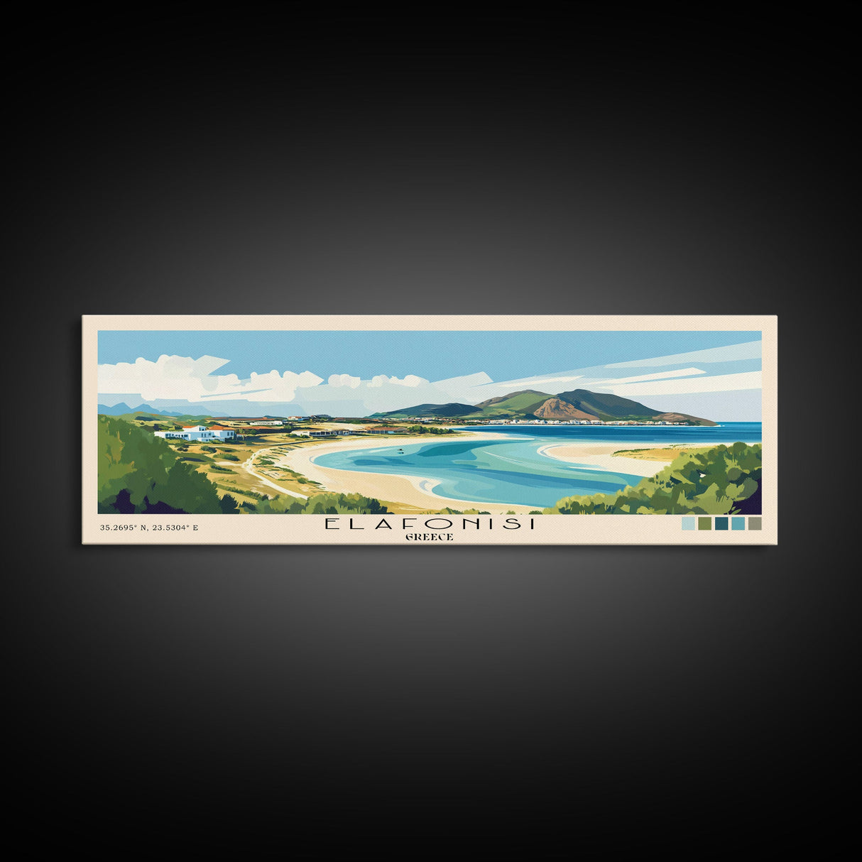 Elafonisi, Greece Panoramic Beach Print, Vacation Gift, Greece Wall Art, Framed Canvas Print, Framed Beach Painting