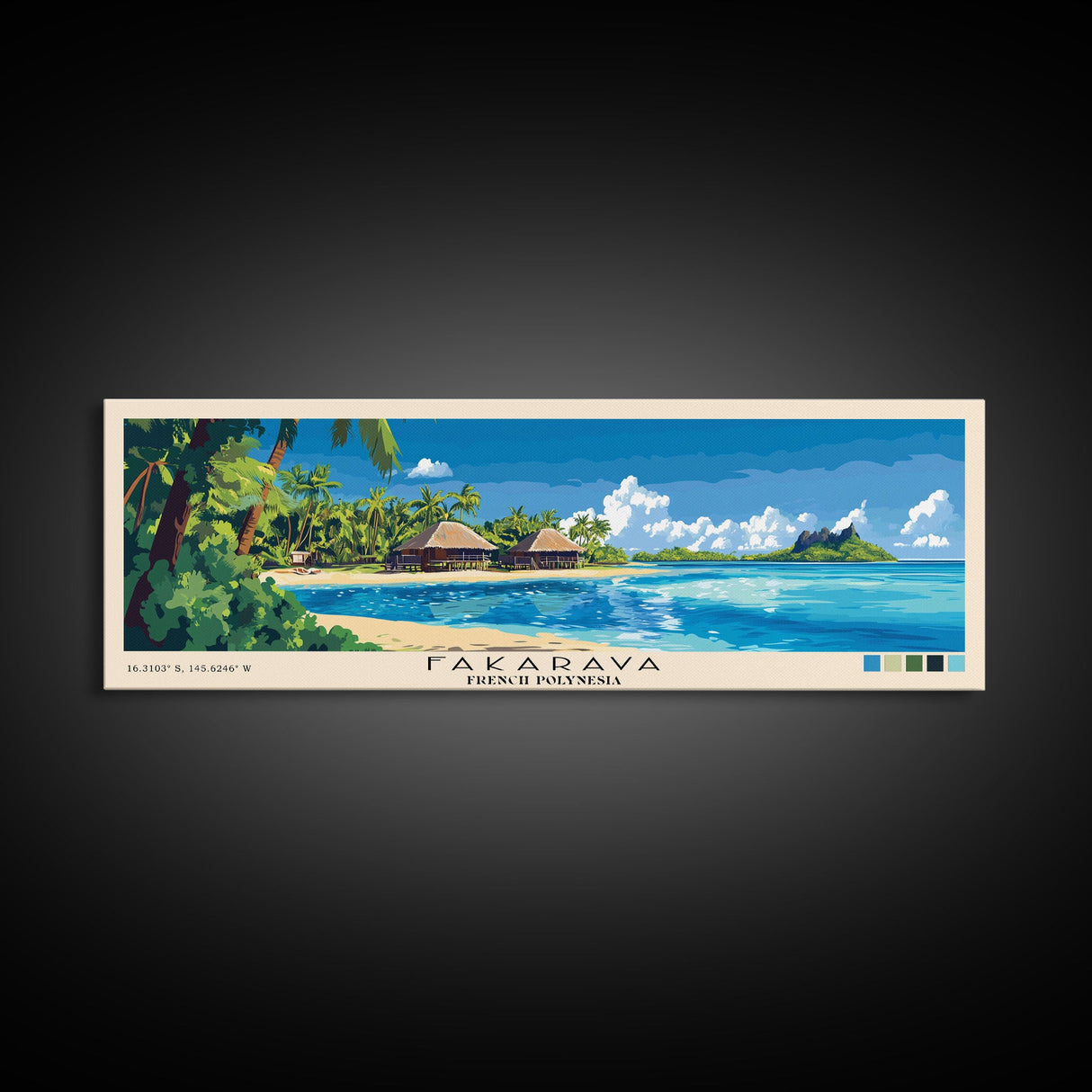 Fakarava, French Polynesia Panoramic Beach Print, Vacation Gift, French Polynesia Wall Art, Framed Canvas Print, Framed Beach Painting