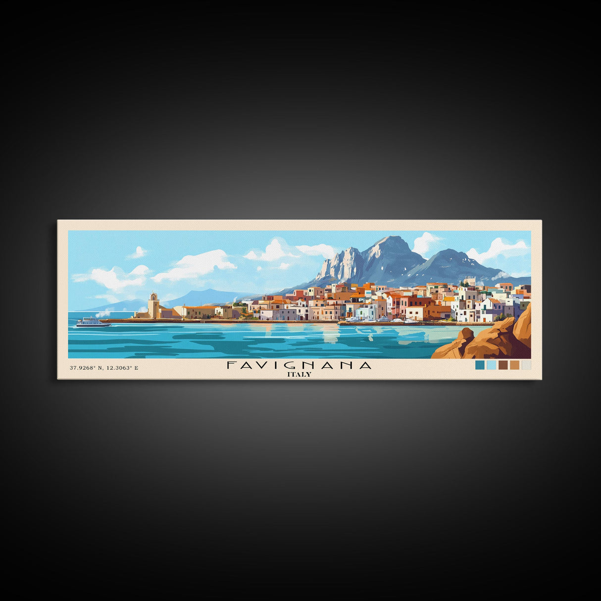 Favignana, Italy Panoramic Print, Vacation Gift, Italy Wall Art, Beach Painting, Beach Decor, Large Wall Art, Wood Frame Art