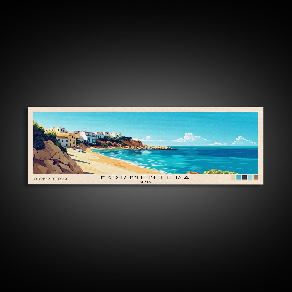 Formentera, Spain Panoramic Beach Print, Vacation Gift, Spain Wall Art, Beach Painting, Beach Decor, Beach Painting