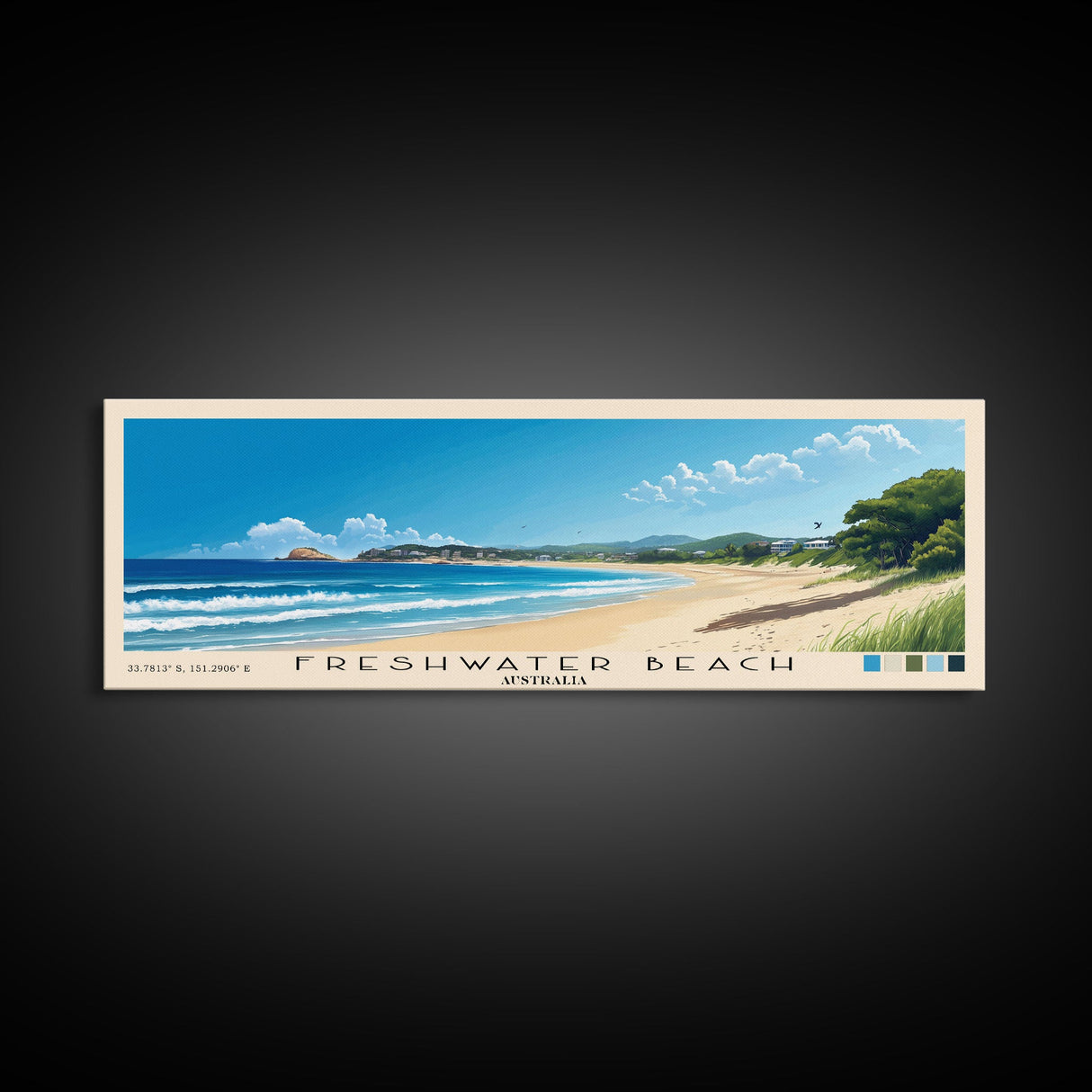 Freshwater Beach, Australia Panoramic Print, Vacation Gift, Australia Wall Art, Beach Painting, Beach Decor, Large Wall Art, Wood Frame Art