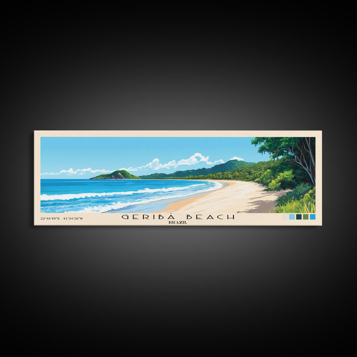 Geribá Beach, Brazil Panoramic Beach Print, Vacation Gift, Brazil Wall Art, Framed Canvas Print, Framed Beach Painting