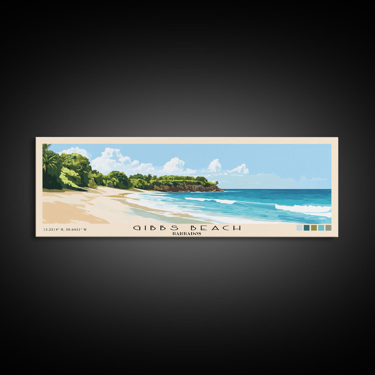 Gibbs Beach, Barbados Panoramic Beach Print, Vacation Gift, Barbados Wall Art, Beach Painting, Beach Decor, Beach Painting