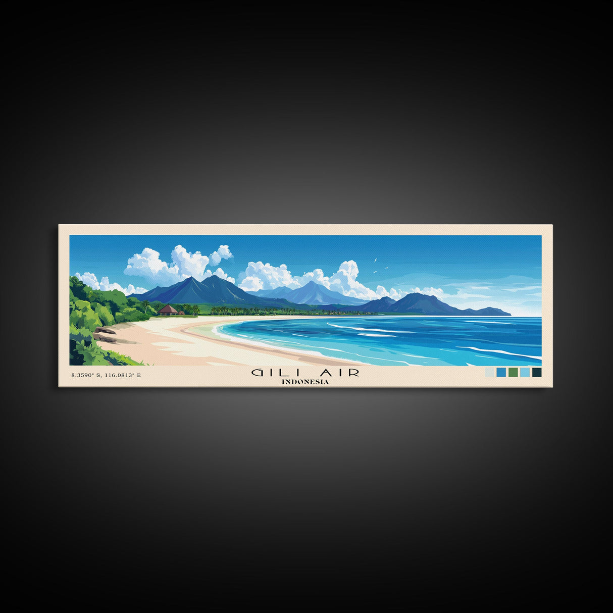 Gili Air, Indonesia Panoramic Beach Print, Vacation Gift, Indonesia Wall Art, Framed Canvas Print, Framed Beach Painting