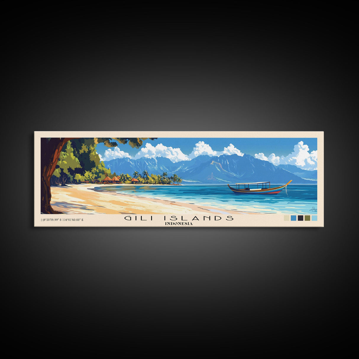 Gili Islands, Indonesia Panoramic Print, Vacation Gift, Indonesia Wall Art, Beach Painting, Beach Decor, Beach Or Lakehouse Art