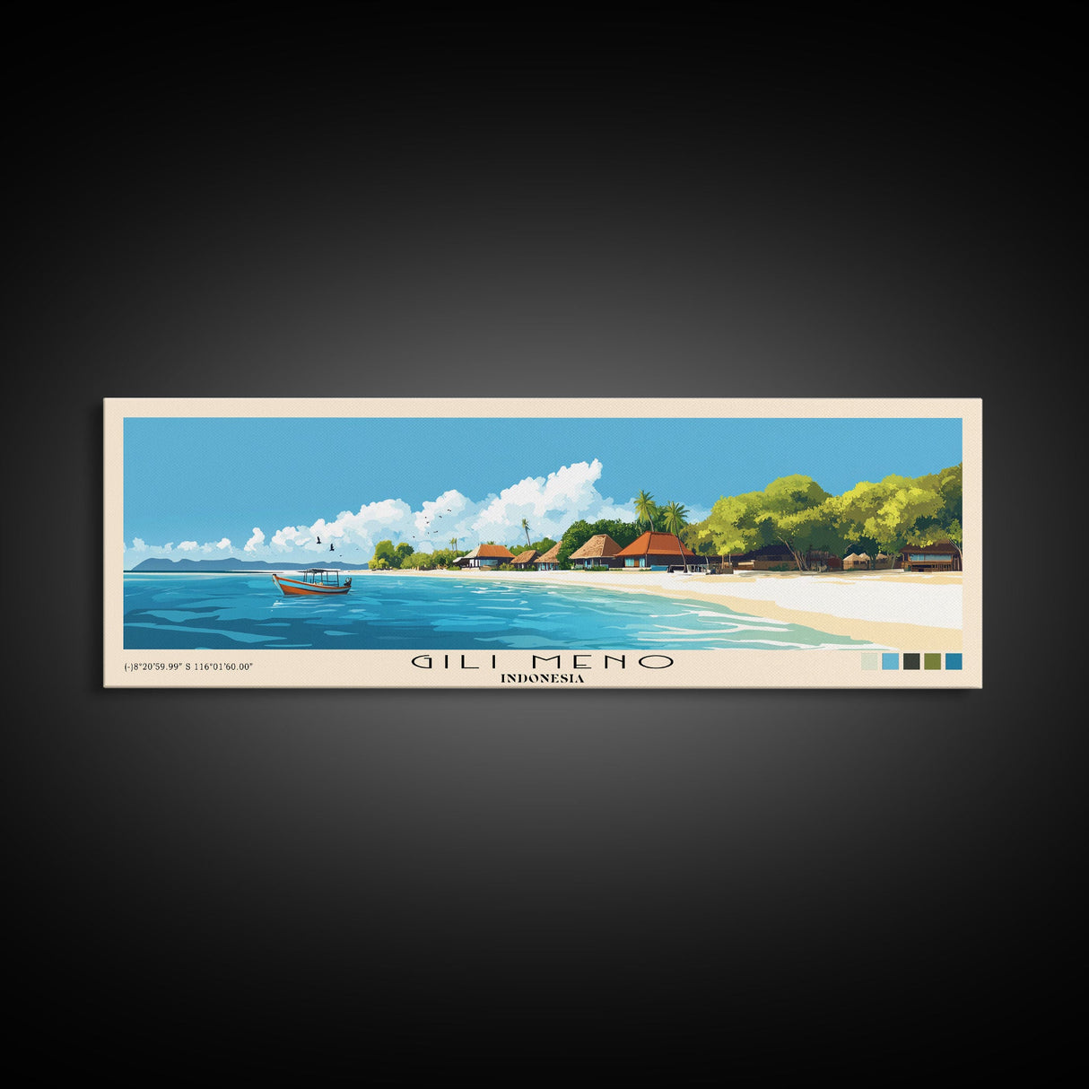 Gili Meno, Indonesia Panoramic Beach Print, Vacation Gift, Indonesia Wall Art, Beach Painting, Beach Decor, Beach Painting