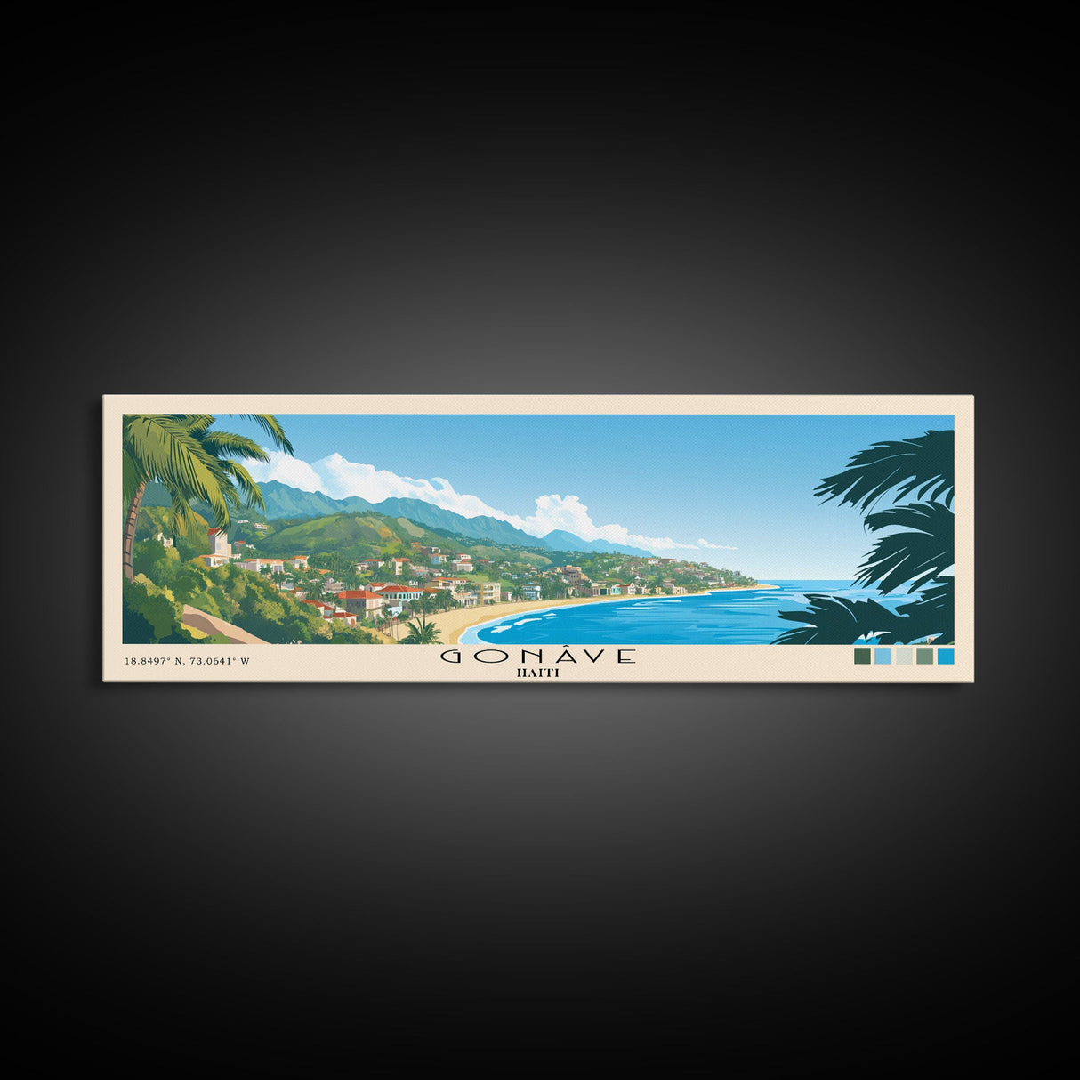 Gonâve, Haiti Panoramic Beach Print, Vacation Gift, Haiti Wall Art, Framed Canvas Print, Framed Beach Painting