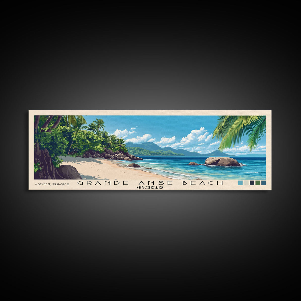 Grande Anse Beach, Seychelles Panoramic Beach Print, Vacation Gift, Seychelles Wall Art, Beach Painting, Beach Decor, Beach Painting