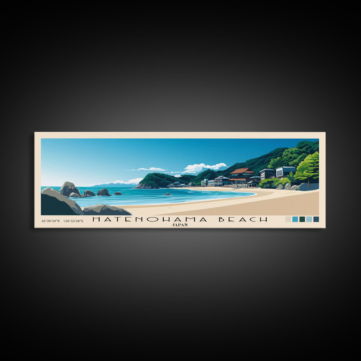 Hatenohama Beach, Japan Panoramic Beach Print, Vacation Gift, Japan Wall Art, Beach Painting, Beach Decor, Beach Painting