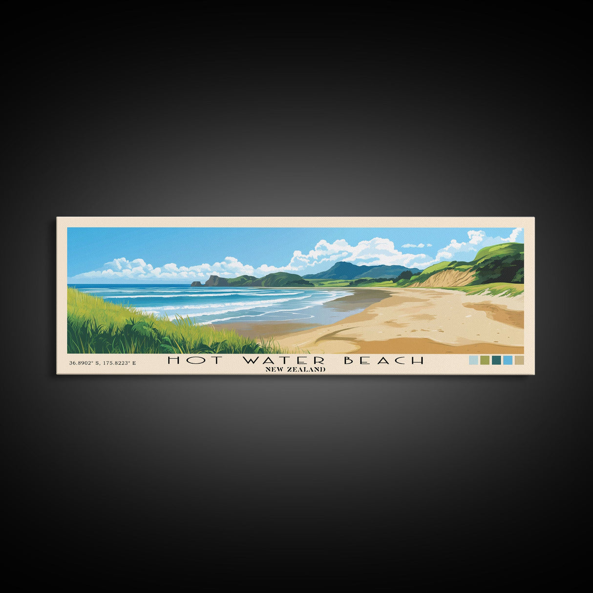 Hot Water Beach, New Zealand Panoramic Print, Vacation Gift, New Zealand Wall Art, Beach Painting, Beach Decor, Beach Or Lakehouse Art