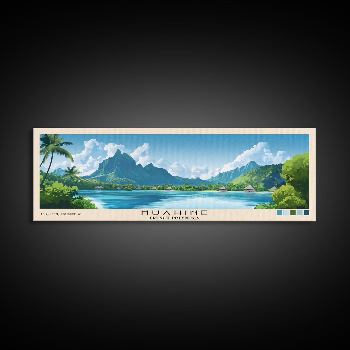 Huahine, French Polynesia Panoramic Beach Print, Vacation Gift, French Polynesia Wall Art, Beach Painting, Beach Decor, Beach Painting