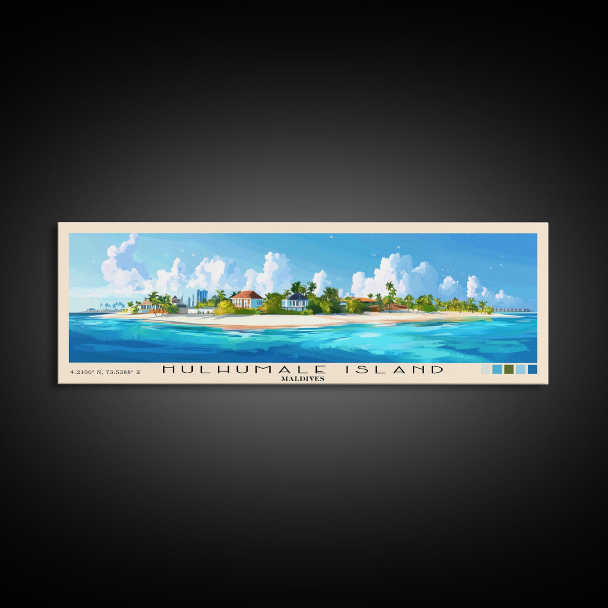 Hulhumale Island, Maldives Panoramic Beach Print, Vacation Gift, Maldives Wall Art, Framed Canvas Print, Framed Beach Painting