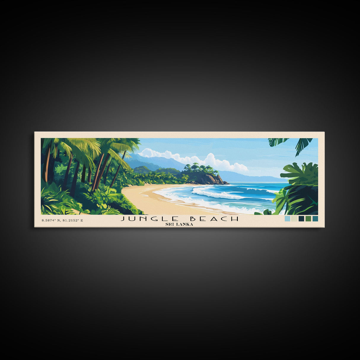 Jungle Beach, Sri Lanka Panoramic Beach Print, Vacation Gift, Sri Lanka Wall Art, Framed Canvas Print, Framed Beach Painting