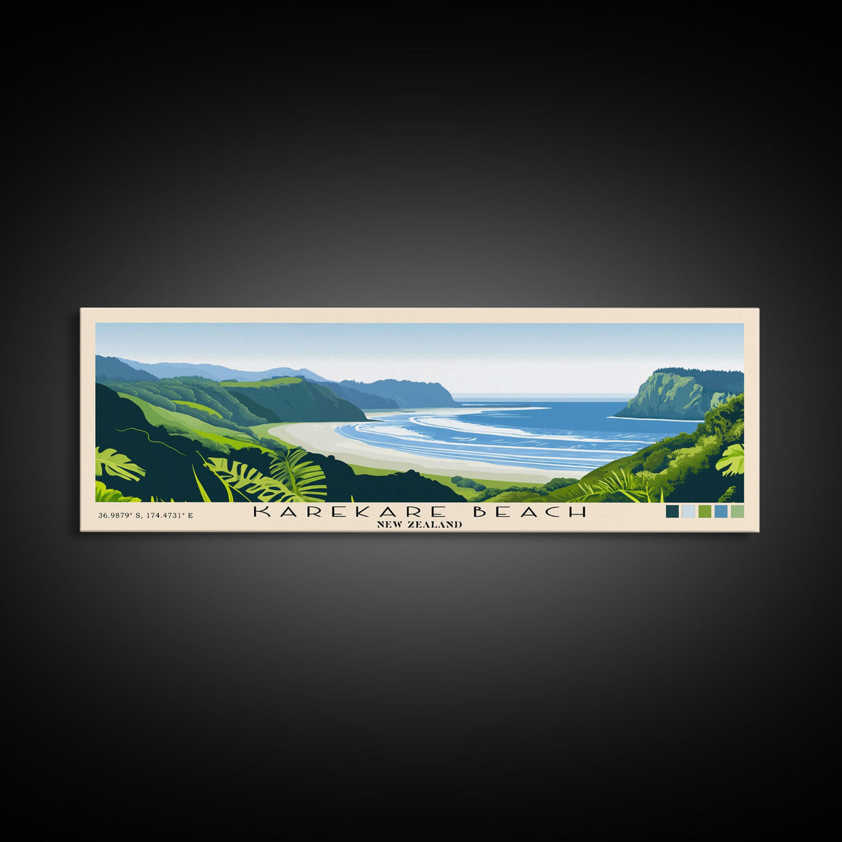 Karekare Beach, New Zealand Panoramic Print, Vacation Gift, New Zealand Wall Art, Beach Painting, Beach Decor, Large Wall Art, Wood Frame Art