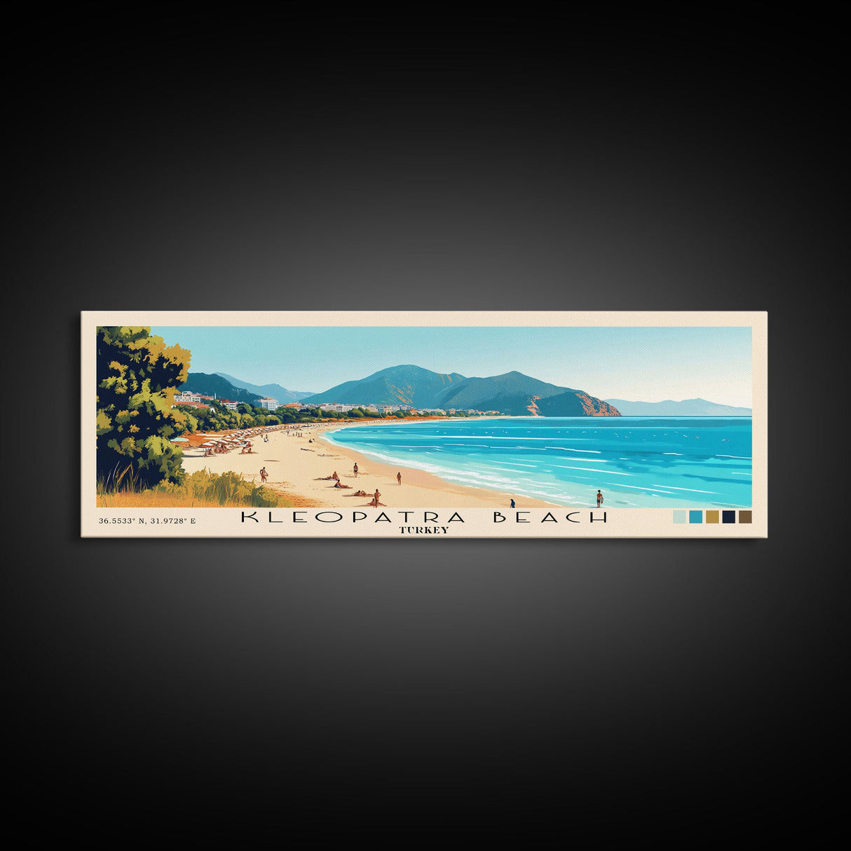 Kleopatra Beach, Turkey Panoramic Beach Print, Vacation Gift, Turkey Wall Art, Framed Canvas Print, Framed Beach Painting