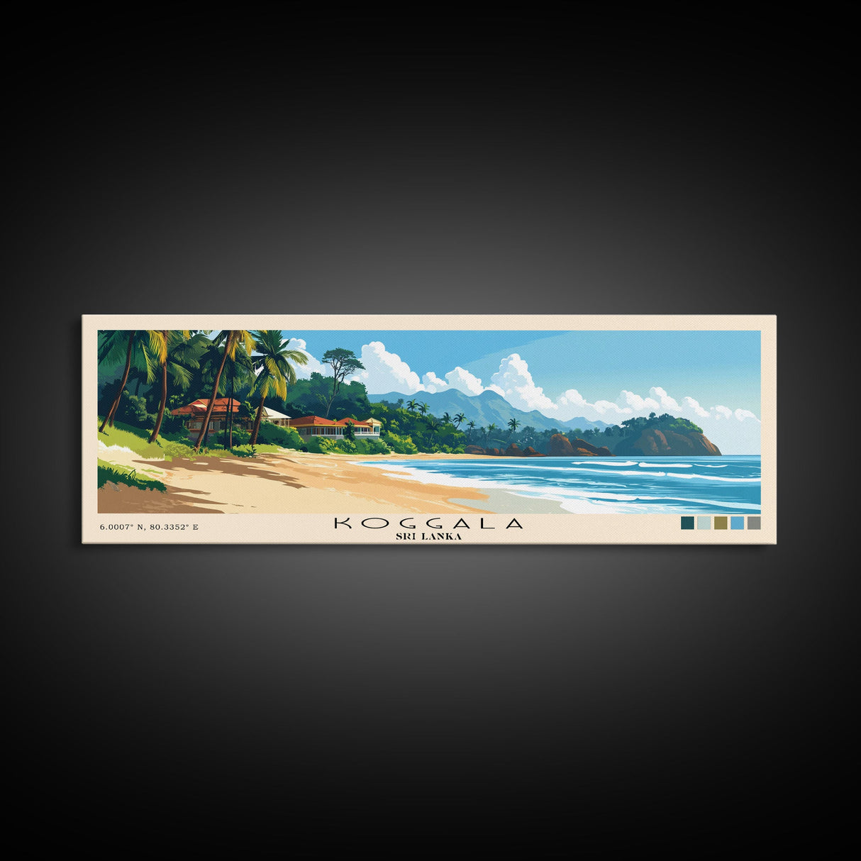 Koggala, Sri Lanka Panoramic Print, Vacation Gift, Sri Lanka Wall Art, Beach Painting, Beach Decor, Large Wall Art, Wood Frame Art