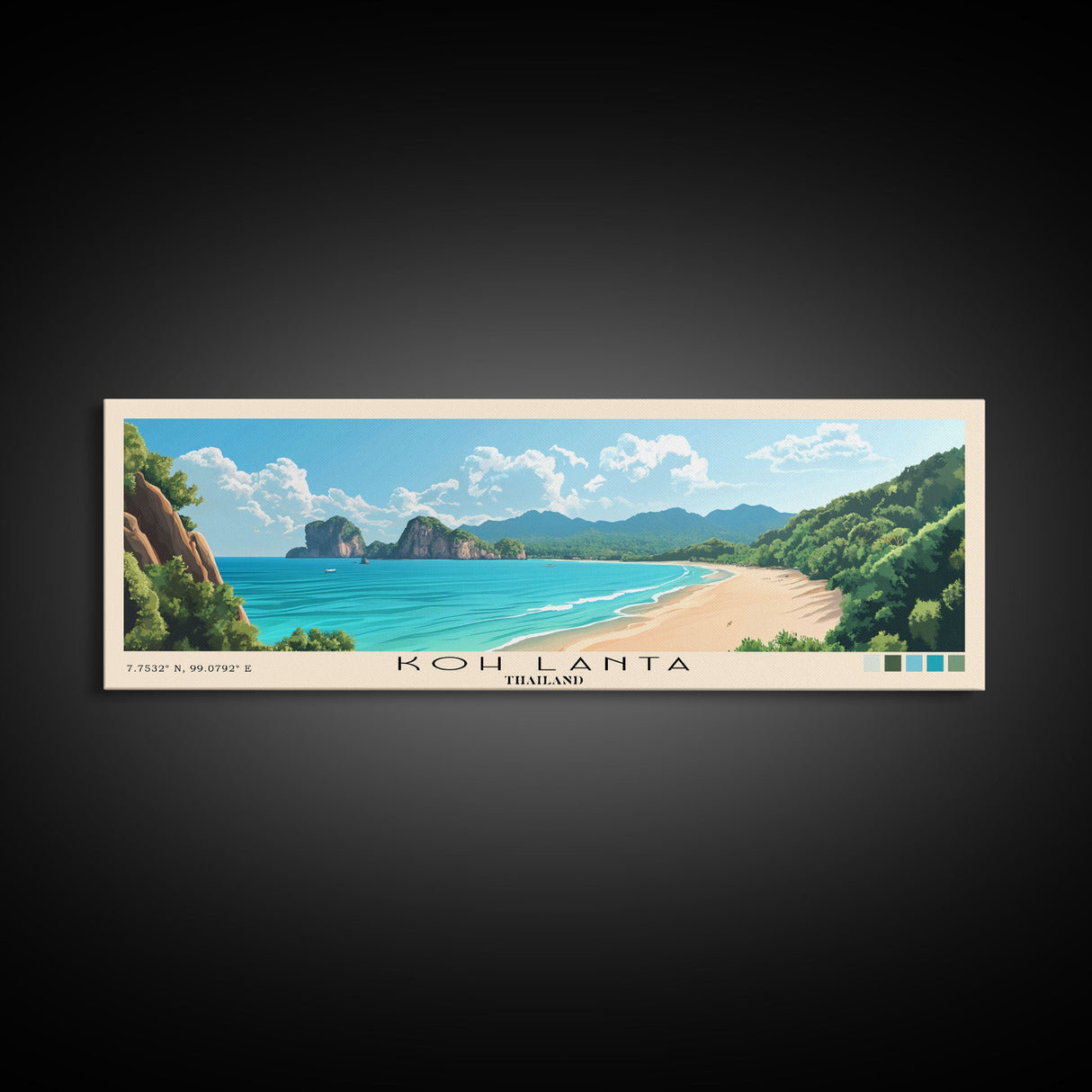 Koh Lanta, Thailand Panoramic Beach Print, Vacation Gift, Thailand Wall Art, Beach Painting, Beach Decor, Beach Painting