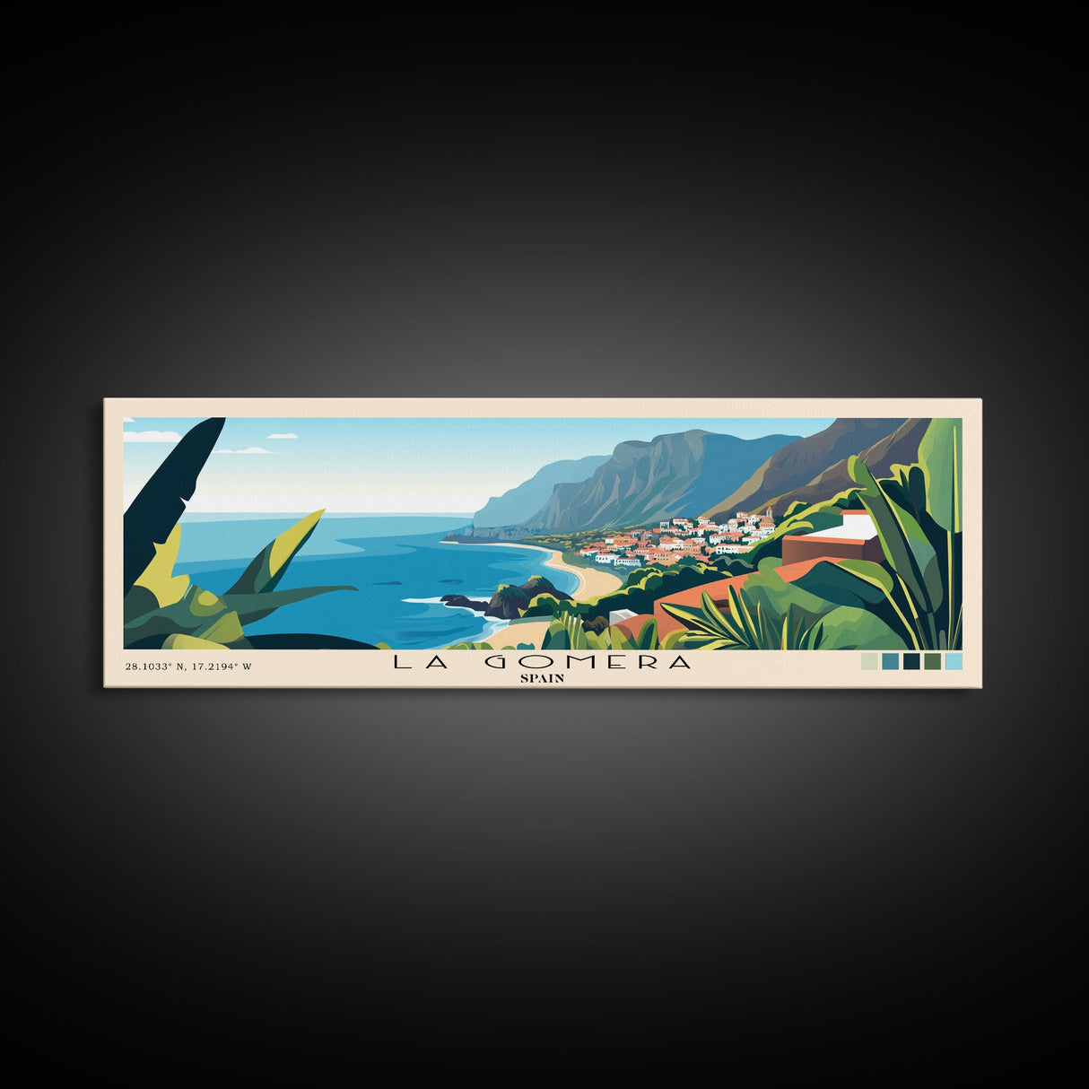 La Gomera, Spain Panoramic Beach Print, Vacation Gift, Spain Wall Art, Framed Canvas Print, Framed Beach Painting