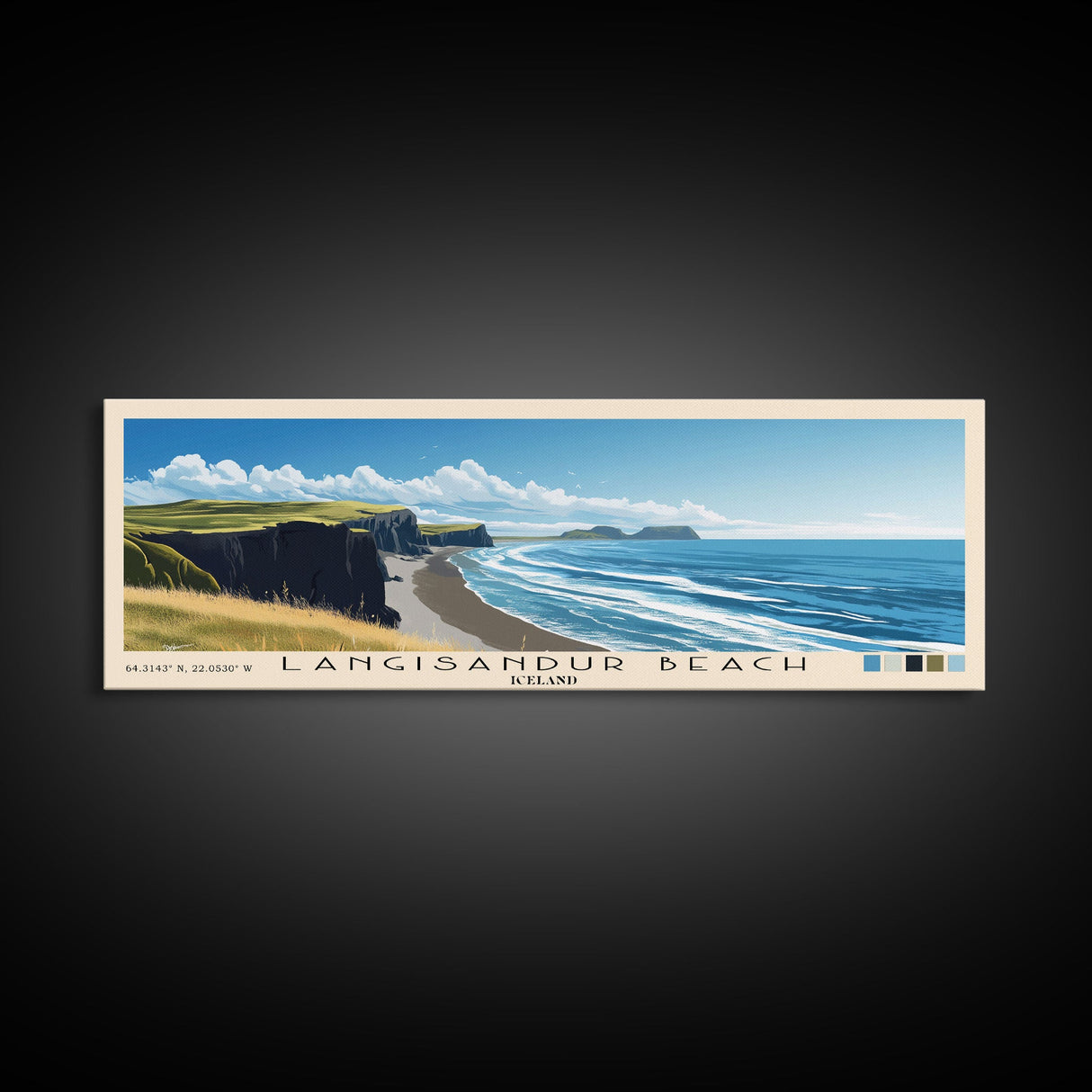 Langisandur Beach, Iceland Panoramic Beach Print, Vacation Gift, Iceland Wall Art, Beach Painting, Beach Decor, Beach Painting