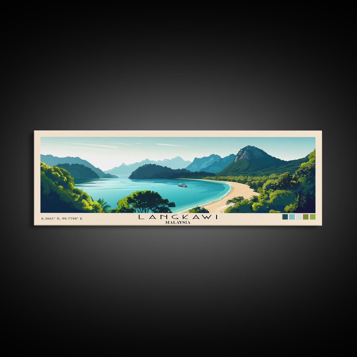 Langkawi, Malaysia Panoramic Print, Vacation Gift, Malaysia Wall Art, Beach Painting, Beach Decor, Large Wall Art, Wood Frame Art