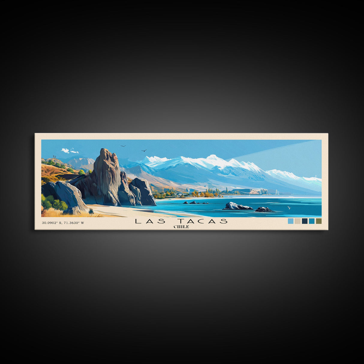 Las Tacas, Chile Panoramic Print, Vacation Gift, Chile Wall Art, Beach Painting, Beach Decor, Large Wall Art, Wood Frame Art