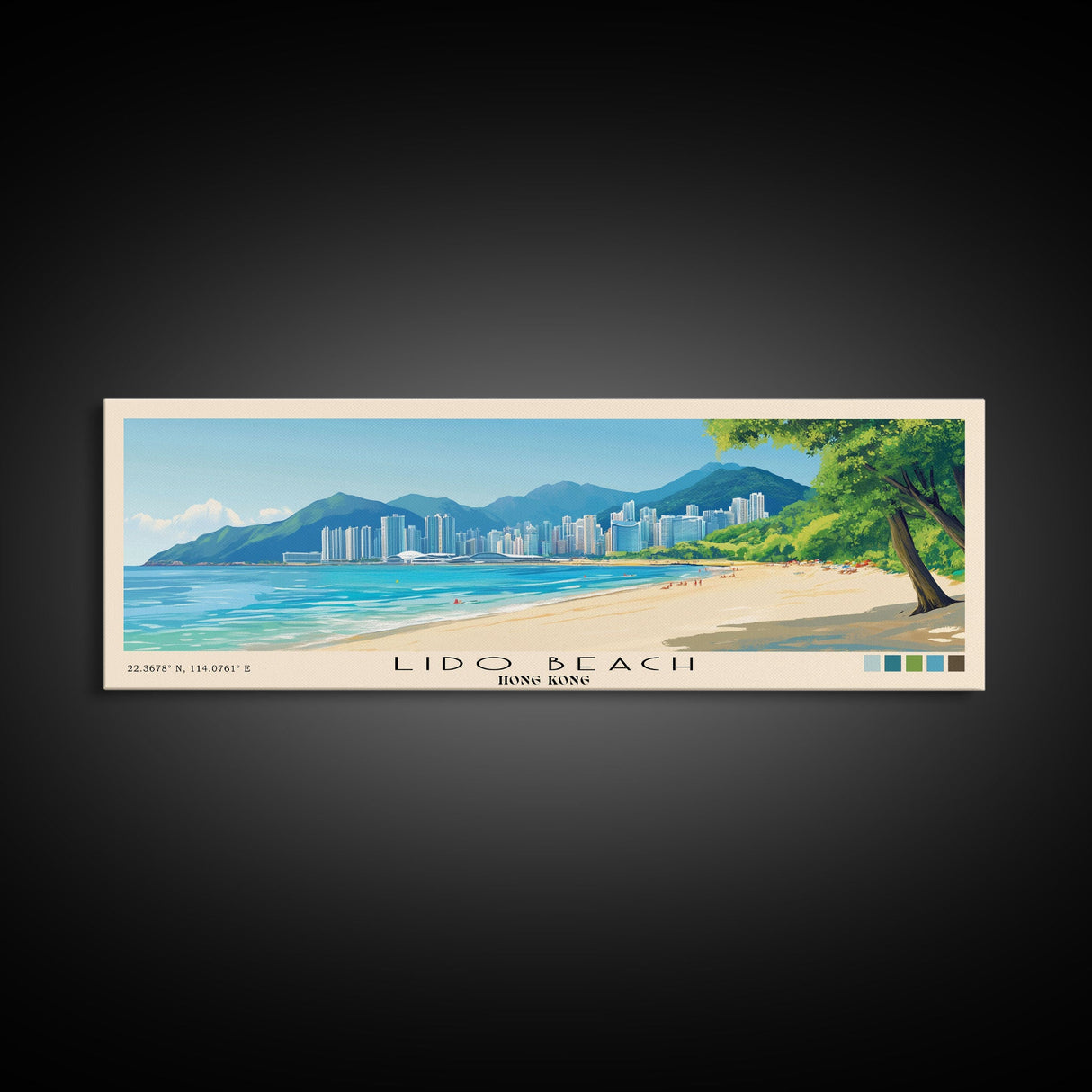 Lido Beach, Hong Kong Panoramic Print, Vacation Gift, Hong Kong Wall Art, Beach Painting, Beach Decor, Beach Or Lakehouse Art