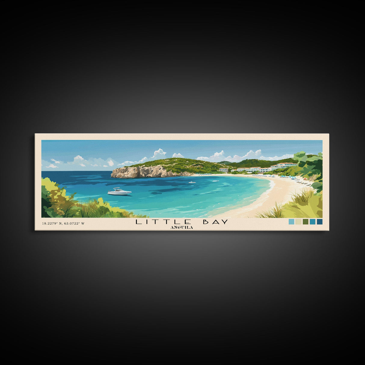 Little Bay, Anguila Panoramic Print, Vacation Gift, Anguila Wall Art, Beach Painting, Beach Decor, Large Wall Art, Wood Frame Art