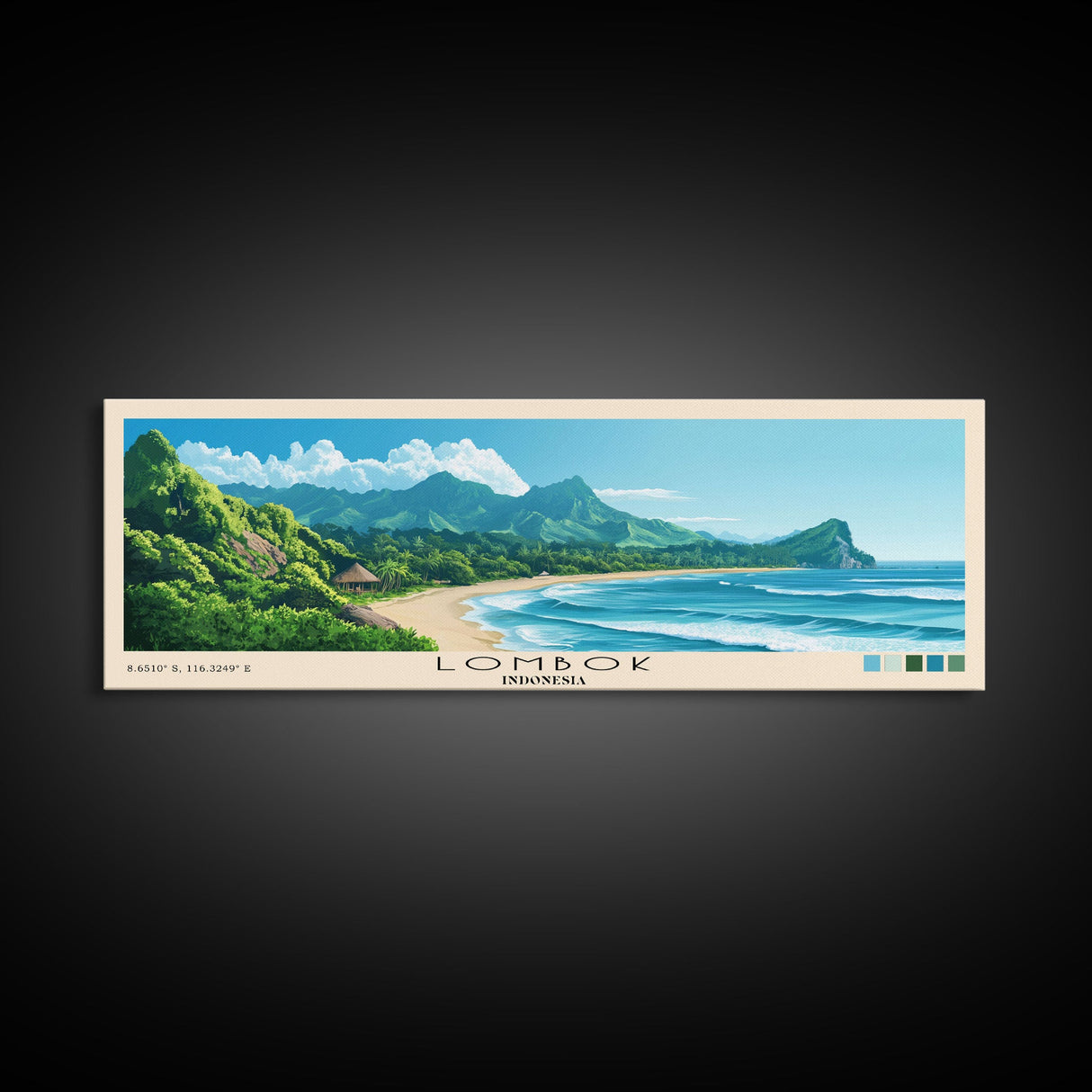 Lombok, Indonesia Panoramic Beach Print, Vacation Gift, Indonesia Wall Art, Framed Canvas Print, Framed Beach Painting