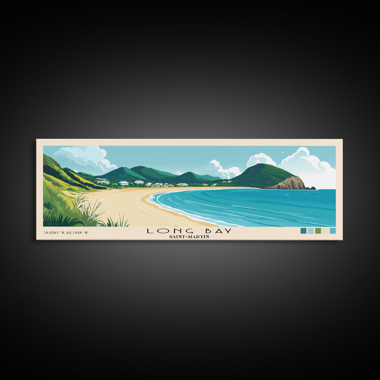 Long Bay, Saint-Martin Panoramic Print, Vacation Gift, Saint-Martin Wall Art, Beach Painting, Beach Decor, Beach Or Lakehouse Art