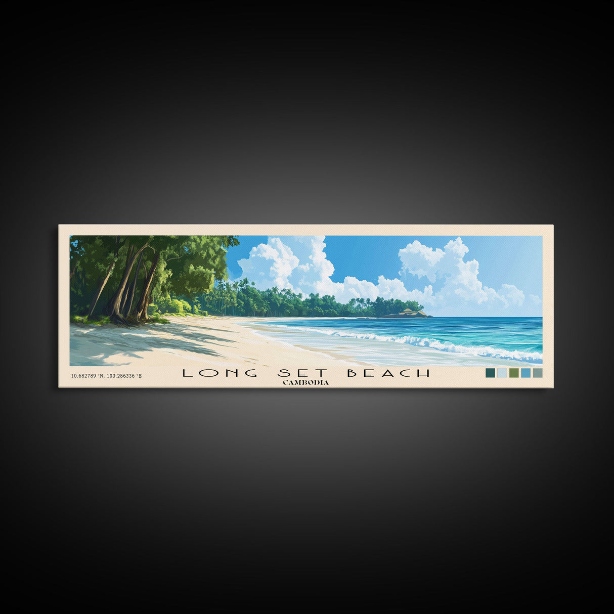 Long Set Beach, Cambodia Panoramic Print, Vacation Gift, Cambodia Wall Art, Beach Painting, Beach Decor, Large Wall Art, Wood Frame Art