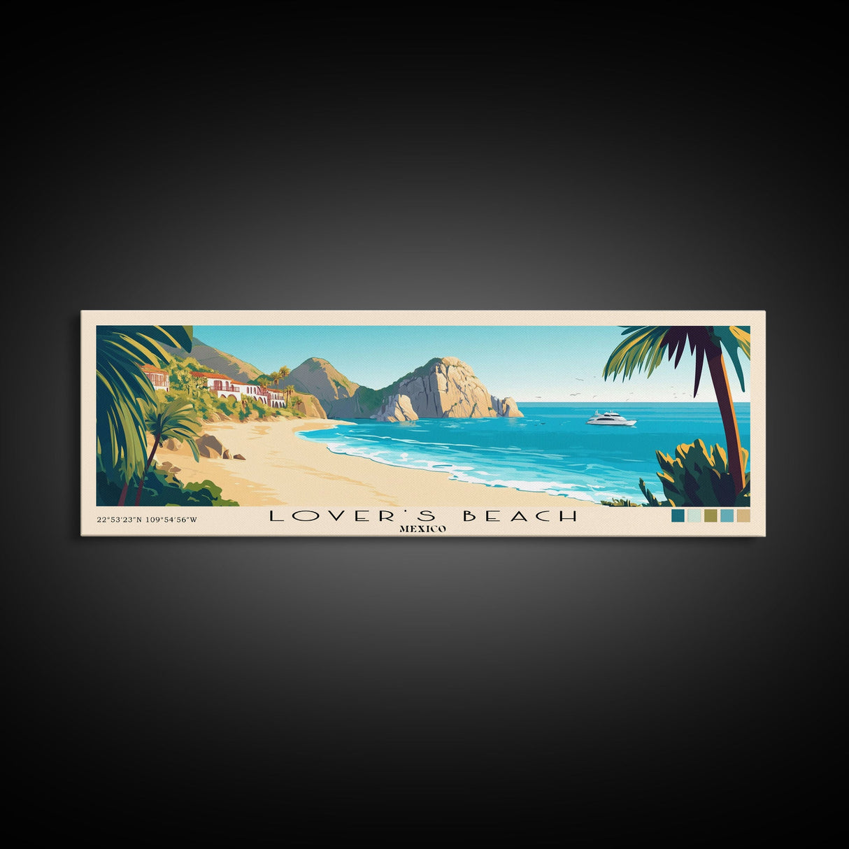 Lover’s Beach, Mexico Panoramic Beach Print, Vacation Gift, Mexico Wall Art, Framed Canvas Print, Framed Beach Painting