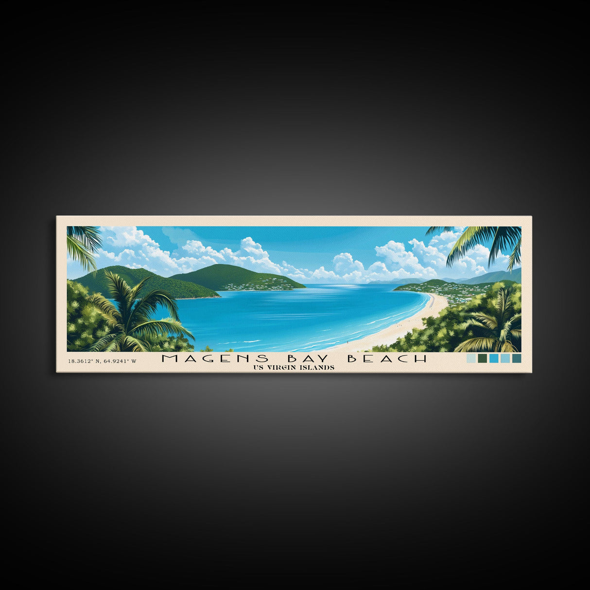 Magens Bay Beach, US Virgin islands Panoramic Beach Print, Vacation Gift, US Virgin islands Wall Art, Beach Painting, Beach Decor, Beach Painting