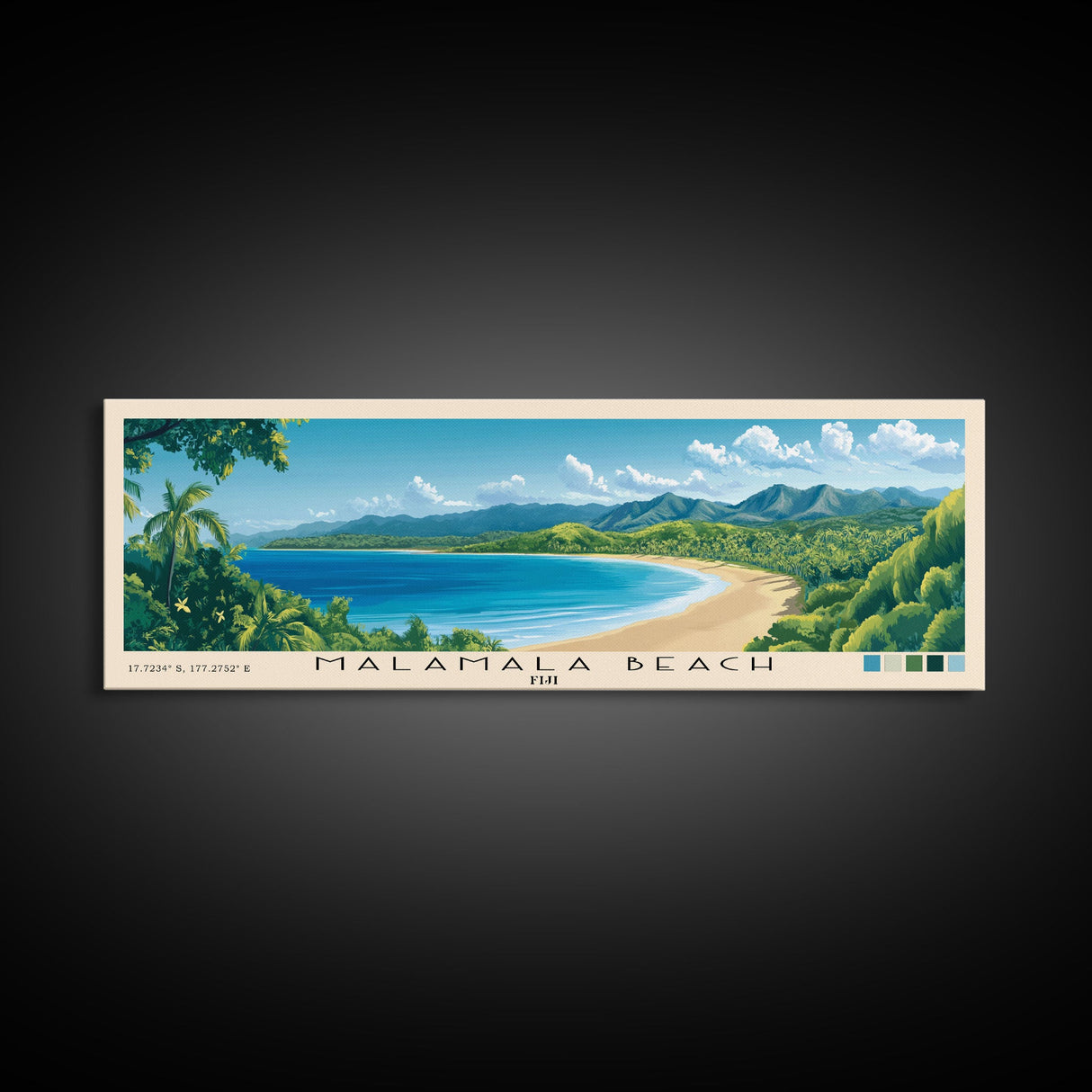 Malamala Beach, Fiji Panoramic Beach Print, Vacation Gift, Fiji Wall Art, Framed Canvas Print, Framed Beach Painting