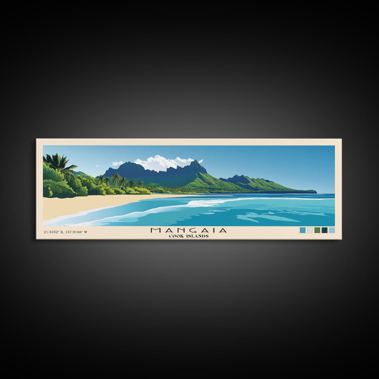 Mangaia, Cook Islands Panoramic Print, Vacation Gift, Cook Islands Wall Art, Beach Painting, Beach Decor, Beach Or Lakehouse Art