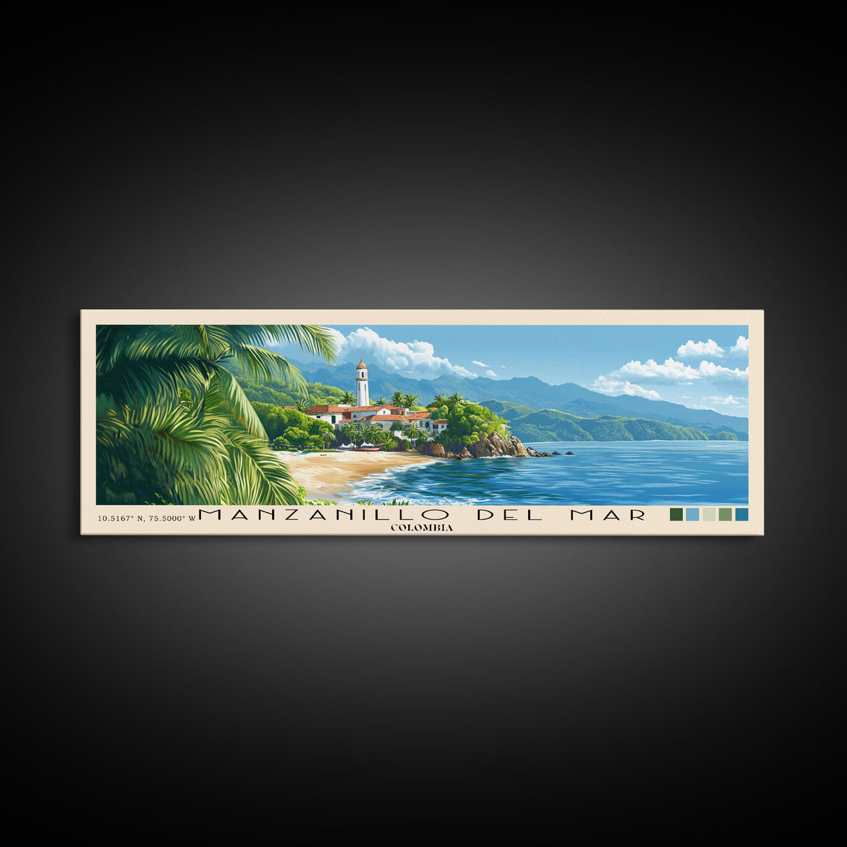 Manzanillo del Mar, Colombia Panoramic Beach Print, Vacation Gift, Colombia Wall Art, Framed Canvas Print, Framed Beach Painting