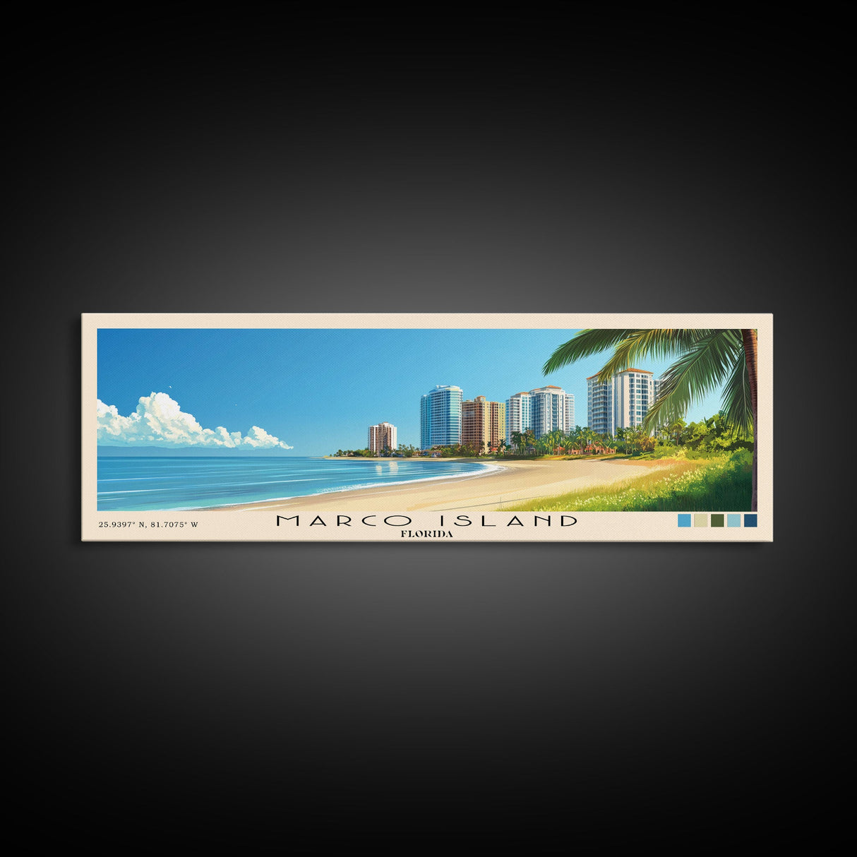 Marco Island, Florida Panoramic Beach Print, Vacation Gift, Florida Wall Art, Framed Canvas Print, Framed Beach Painting