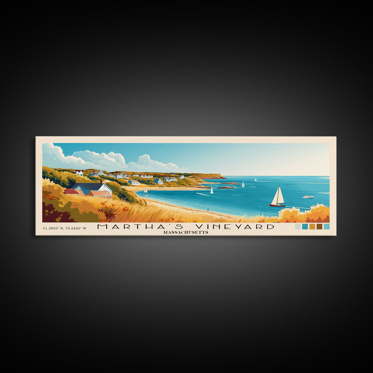 Martha’s Vineyard, Massachusetts Panoramic Beach Print, Vacation Gift, Massachusetts Wall Art, Beach Painting, Beach Decor, Beach Painting